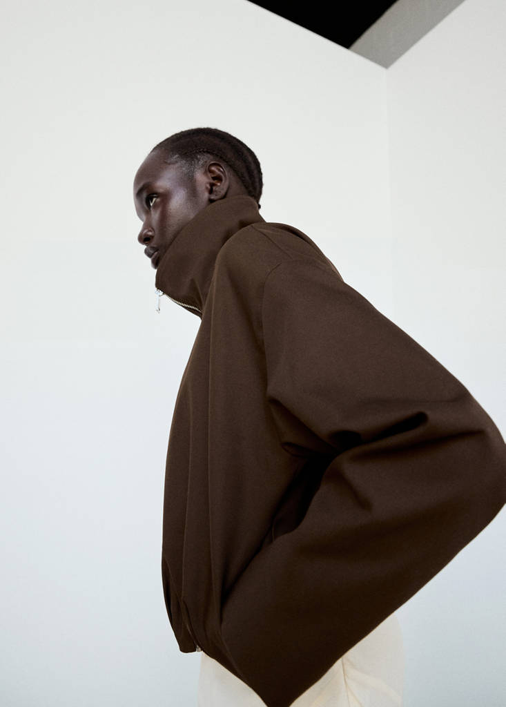 Oversized funnel-neck jacket — Chocolate