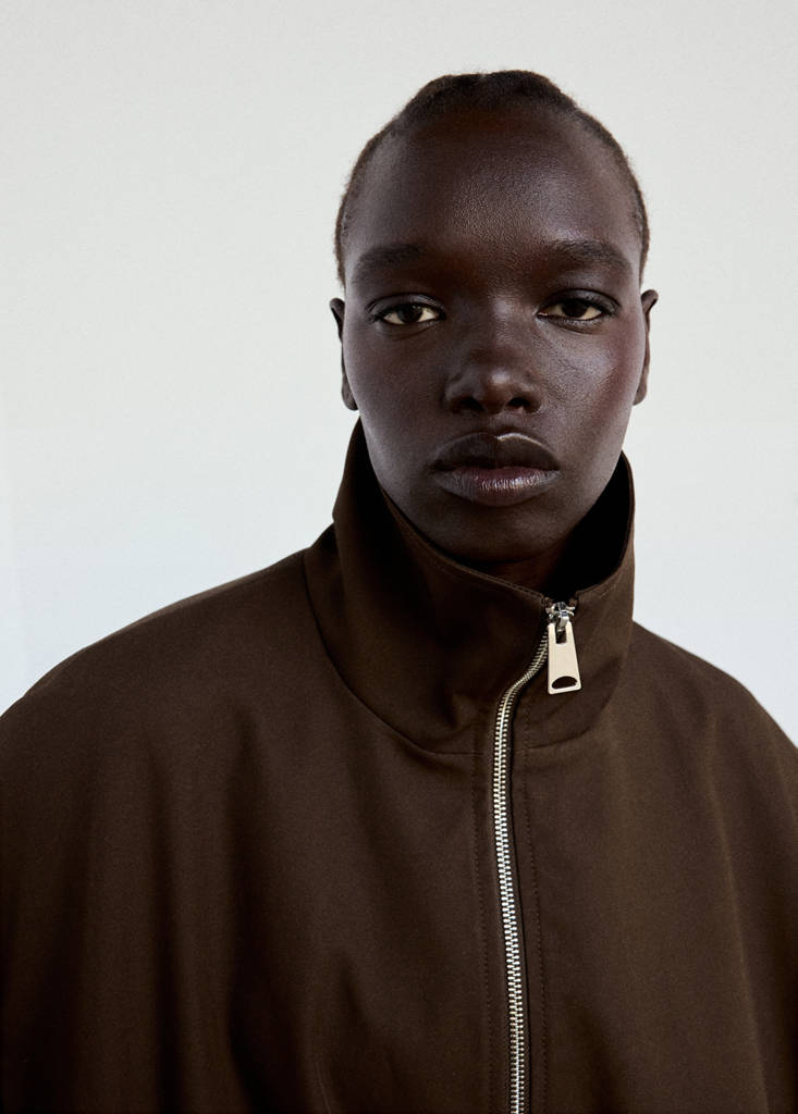 Oversized funnel-neck jacket — Chocolate