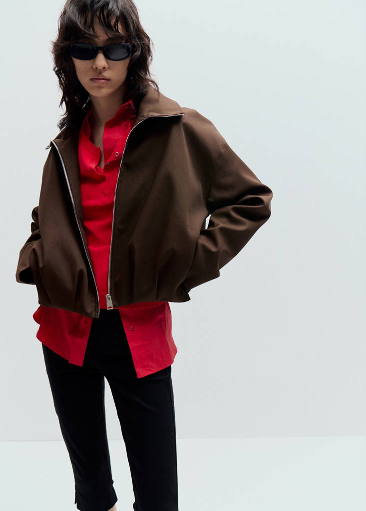 Oversized funnel-neck jacket — Chocolate