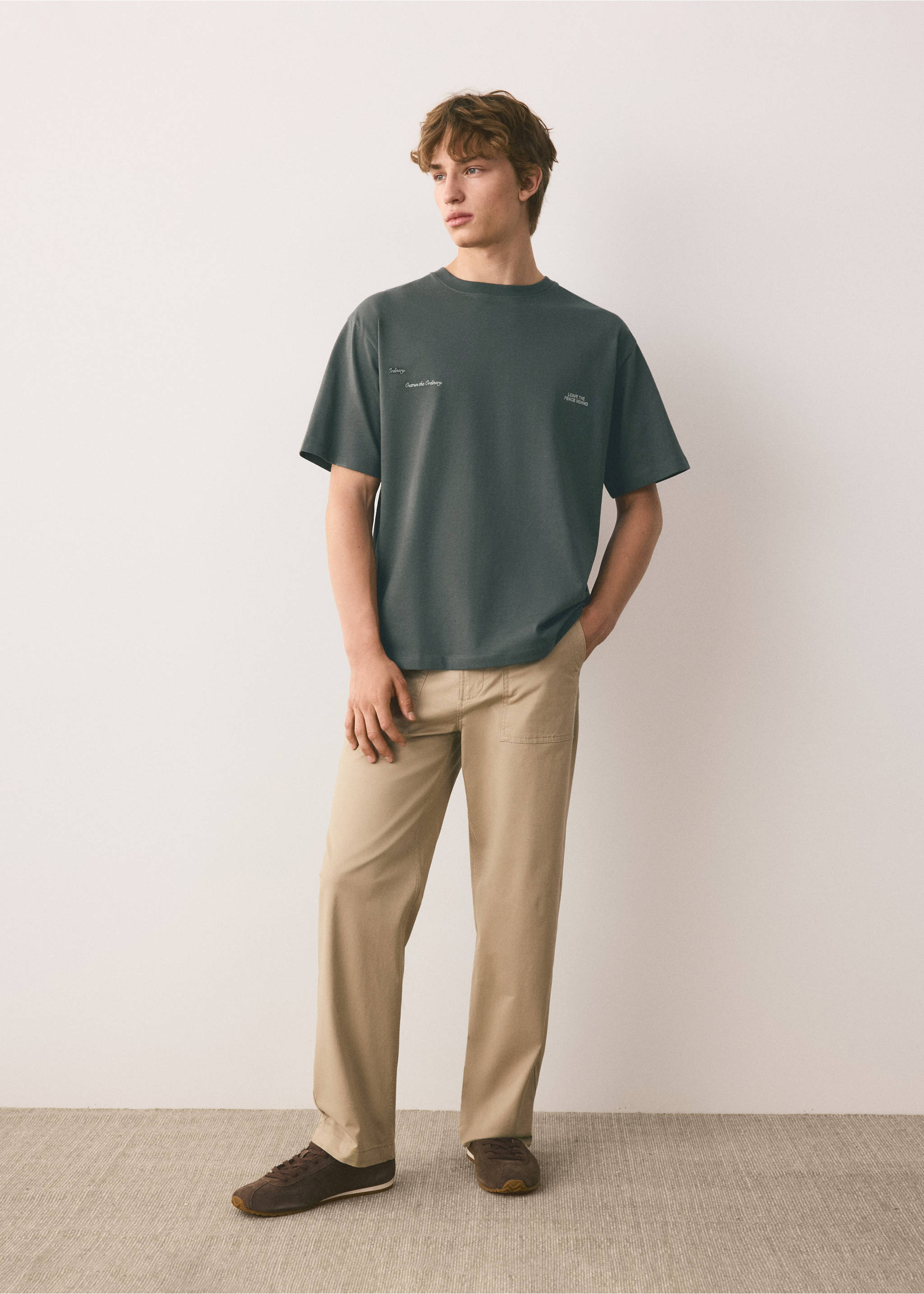 100% cotton embroidered t-shirt - General plane, Dark Green. Ref: 37054788-00.