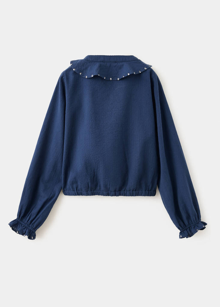 Ruffled blouse with sequin detailing — Navy