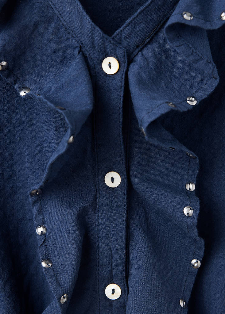 Ruffled blouse with sequin detailing — Navy