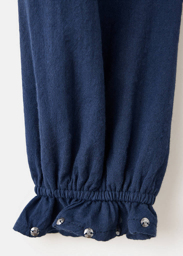 Ruffled blouse with sequin detailing — Navy