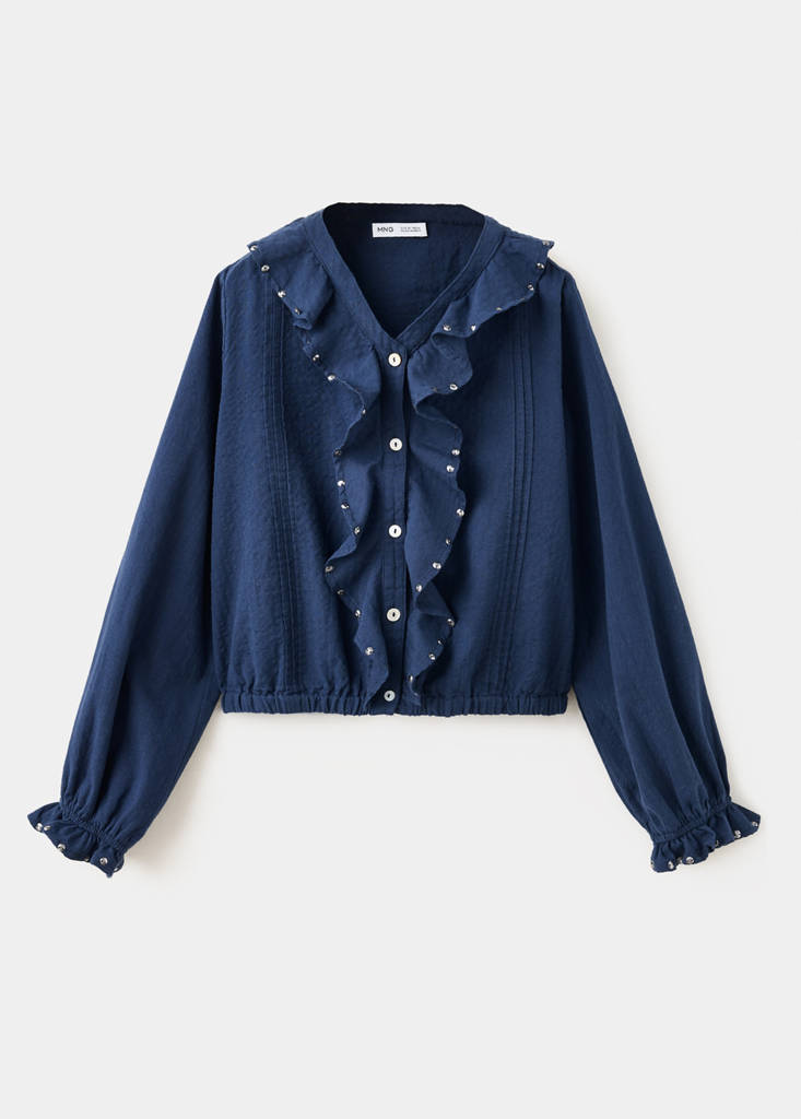 Ruffled blouse with sequin detailing — Navy