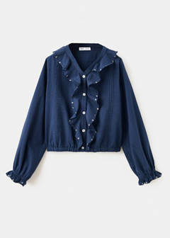 Ruffled blouse with sequin detailing — Navy 3