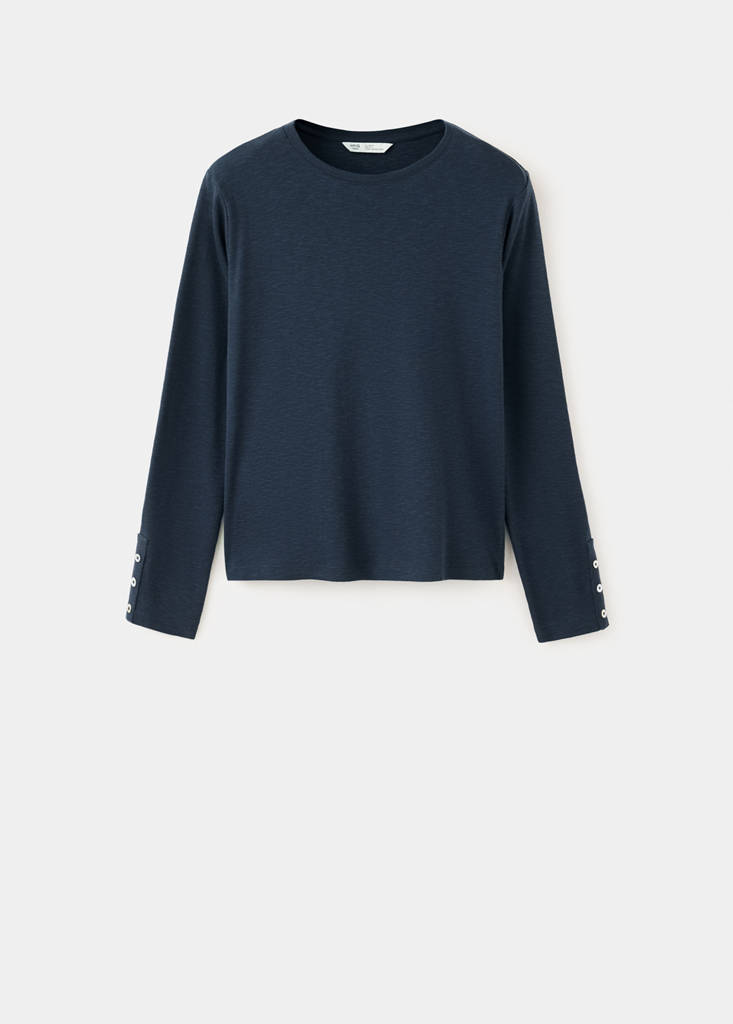 Long-sleeved T-shirt with decorative buttons — Navy
