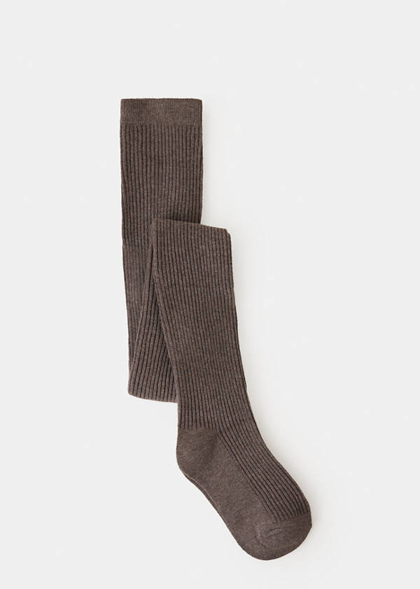 Ribbed knit tights — Brown
