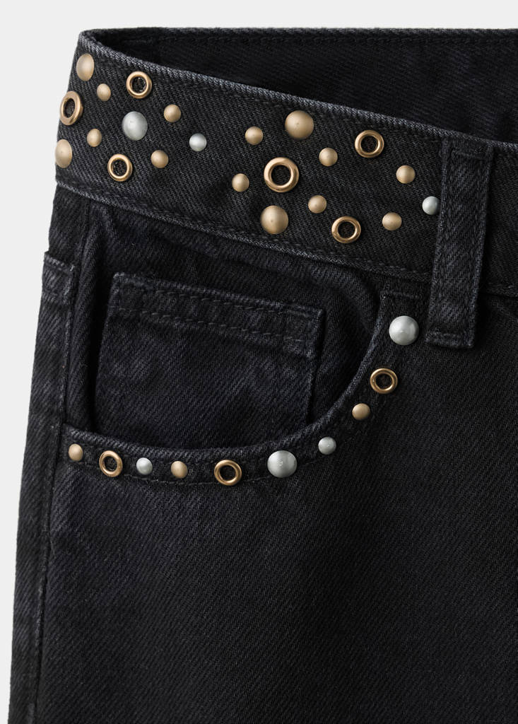 Low-rise jeans with eyelet detail at the waist — Black denim
