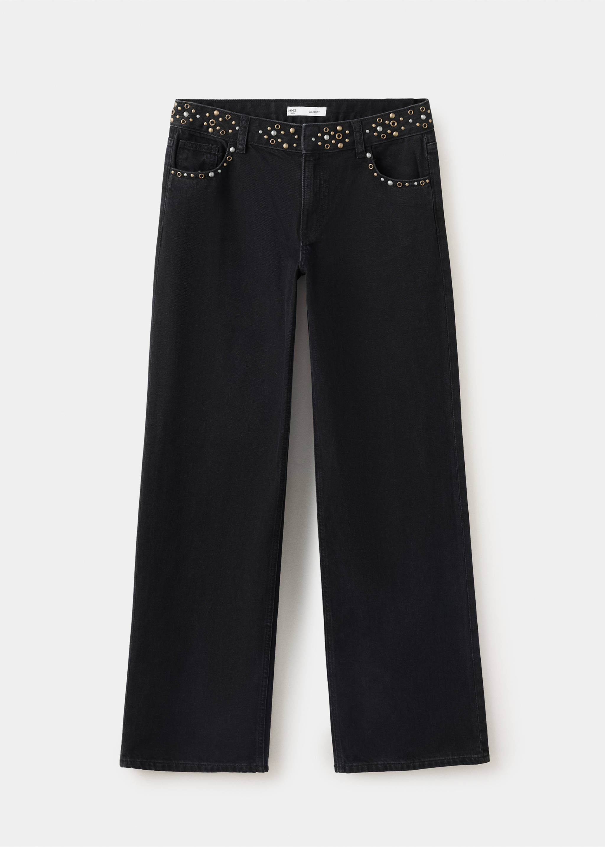 Low-rise jeans with eyelet detail at the waist - Article without model, Black denim. Ref: 37054795-00.
