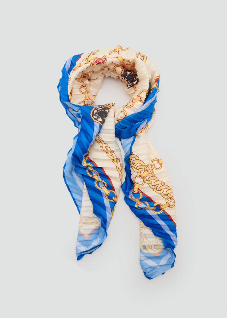 Printed pleated scarf — Ecru