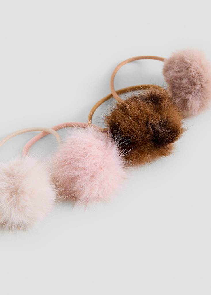 Pack of 4 pom-pom hair ties — Sand