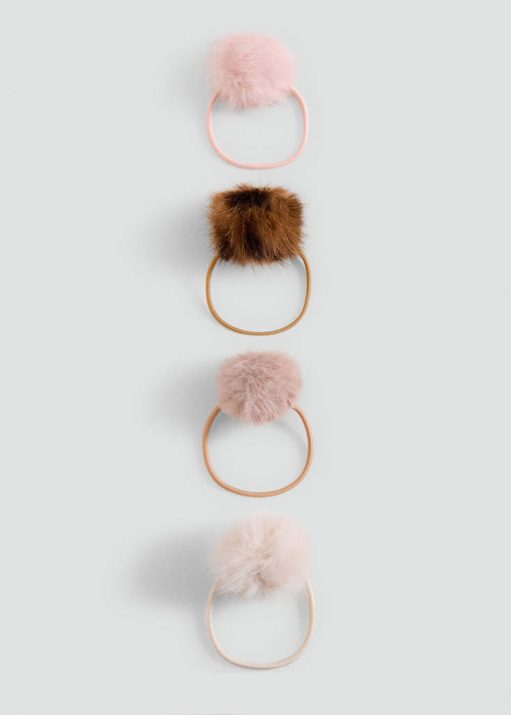 Pack of 4 pom-pom hair ties — Sand