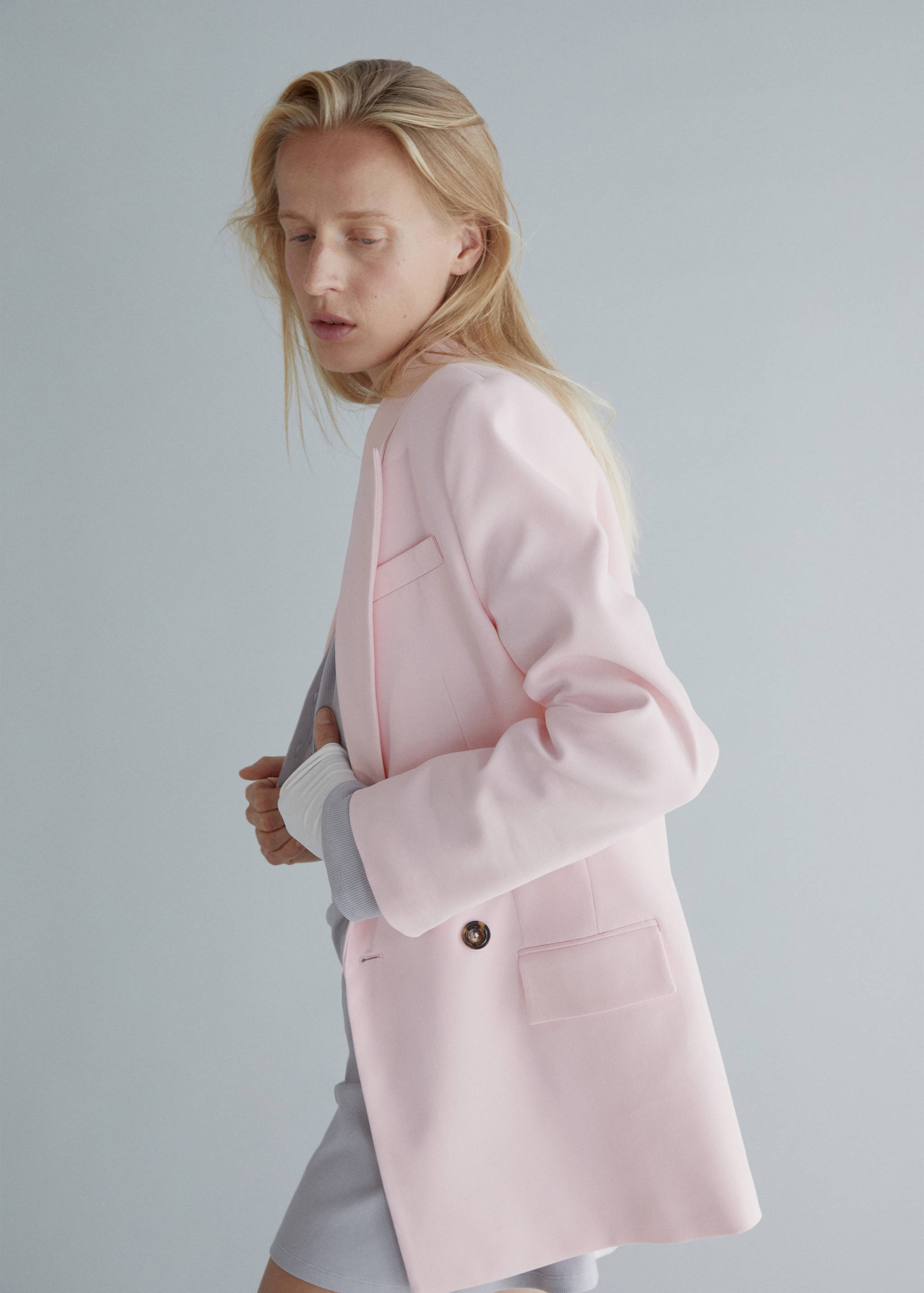 Blazer costume croisé mélange de coton - Plan moyen