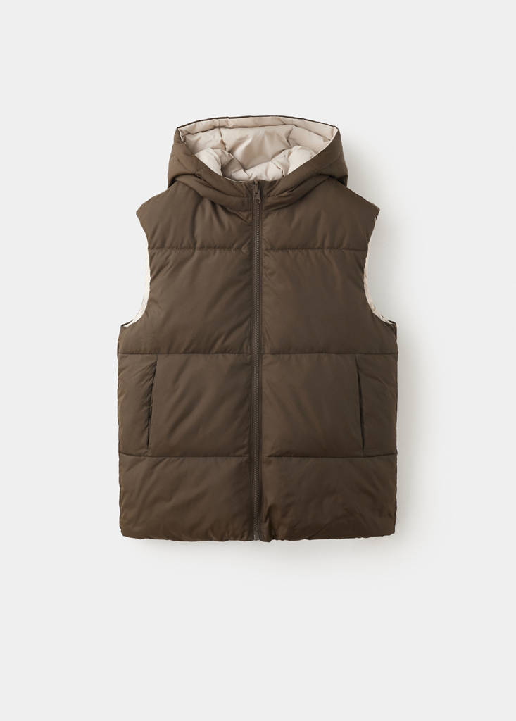 Reversible hooded gilet — Brown