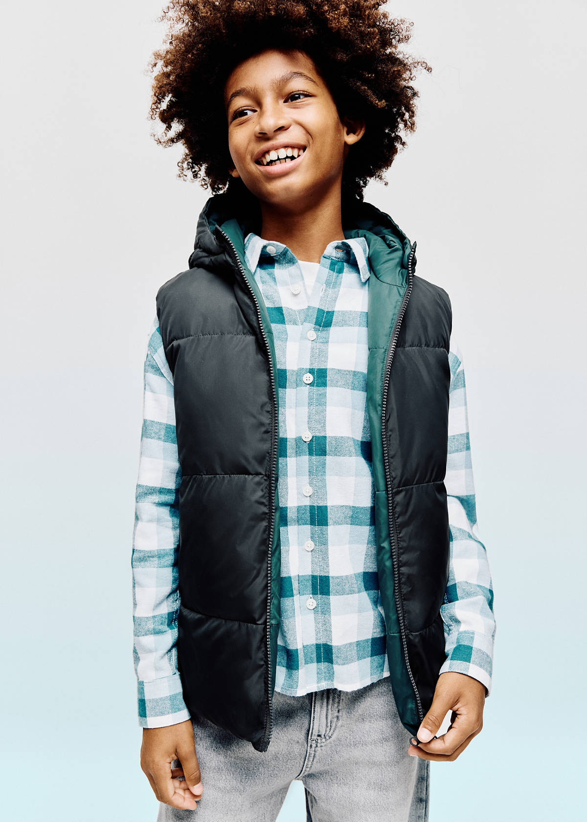 Reversible hooded gilet — Charcoal