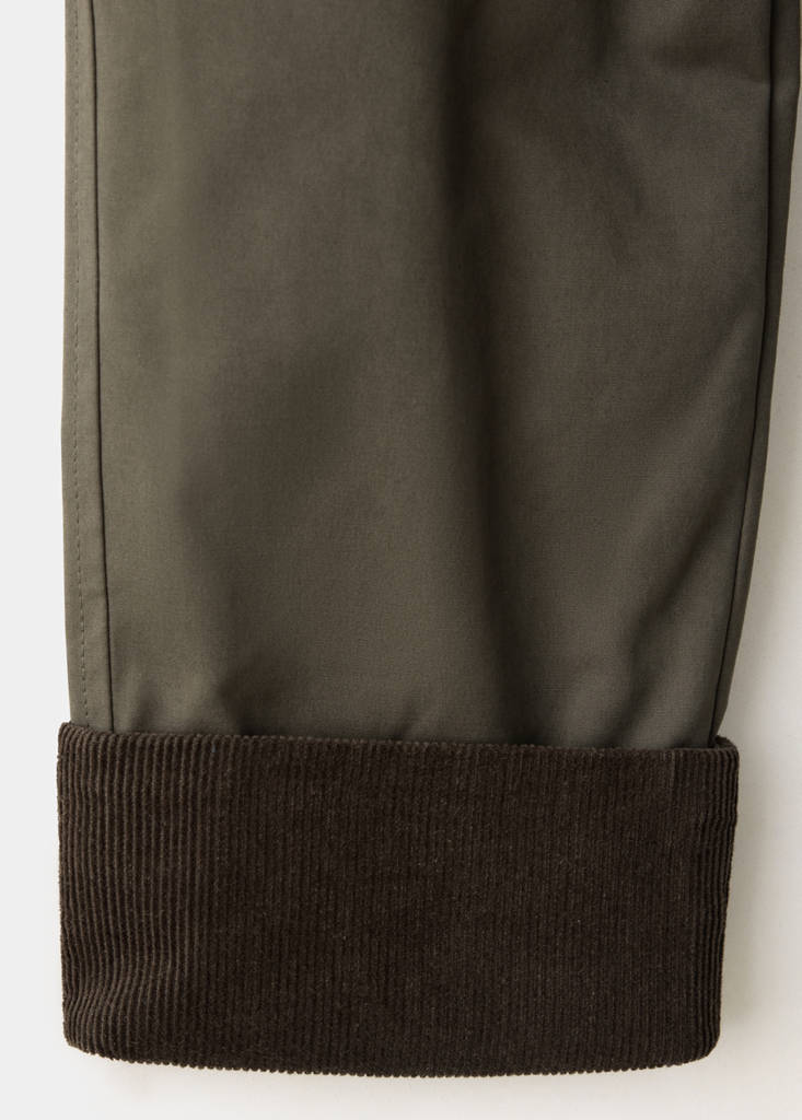 Long cotton trench coat with corduroy collar — Dark Green