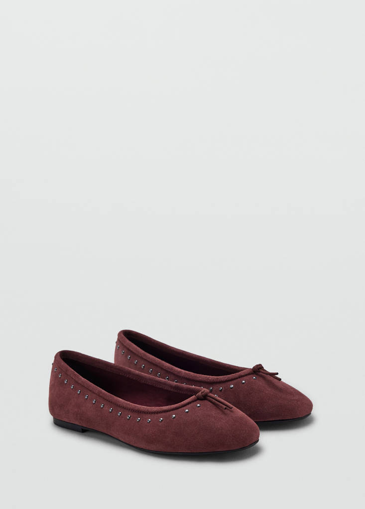 Leather studded bow ballerina — Burgundy