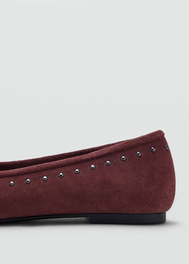 Leather studded bow ballerina — Burgundy