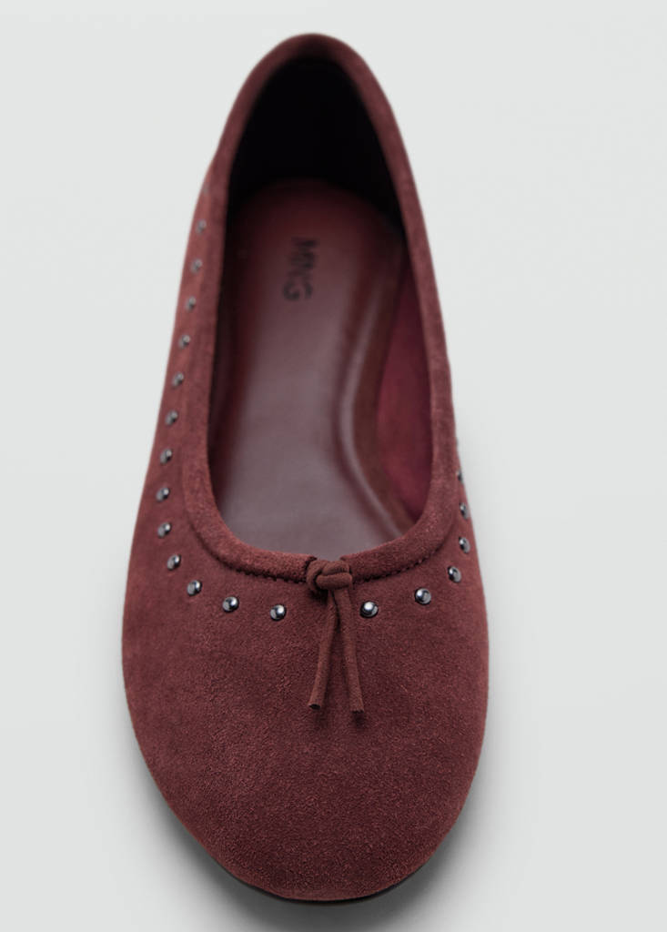 Leather studded bow ballerina — Burgundy