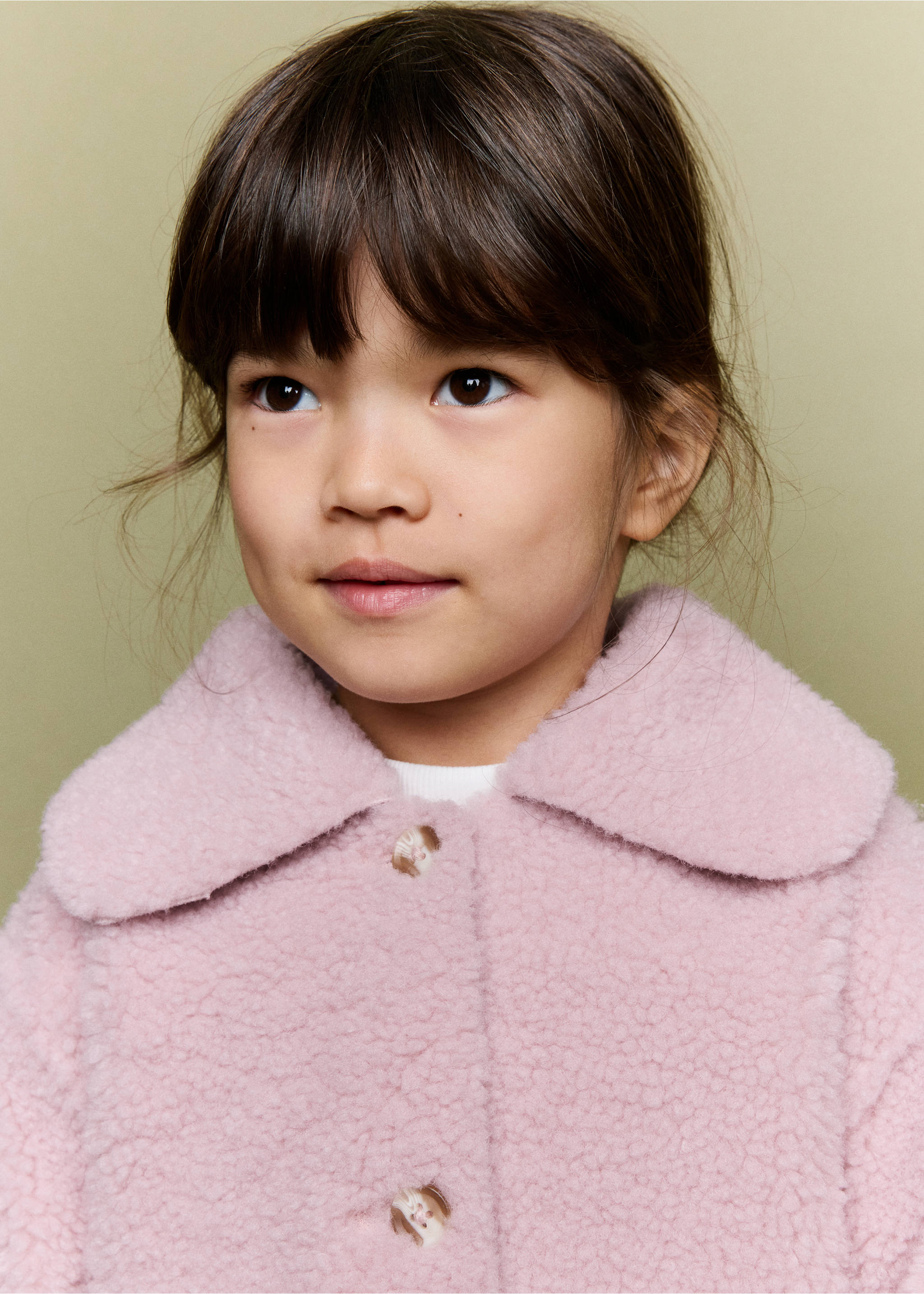 Pink textured faux-fur coat with a wide collar and button closure., Pink. Ref: 37055157-00.