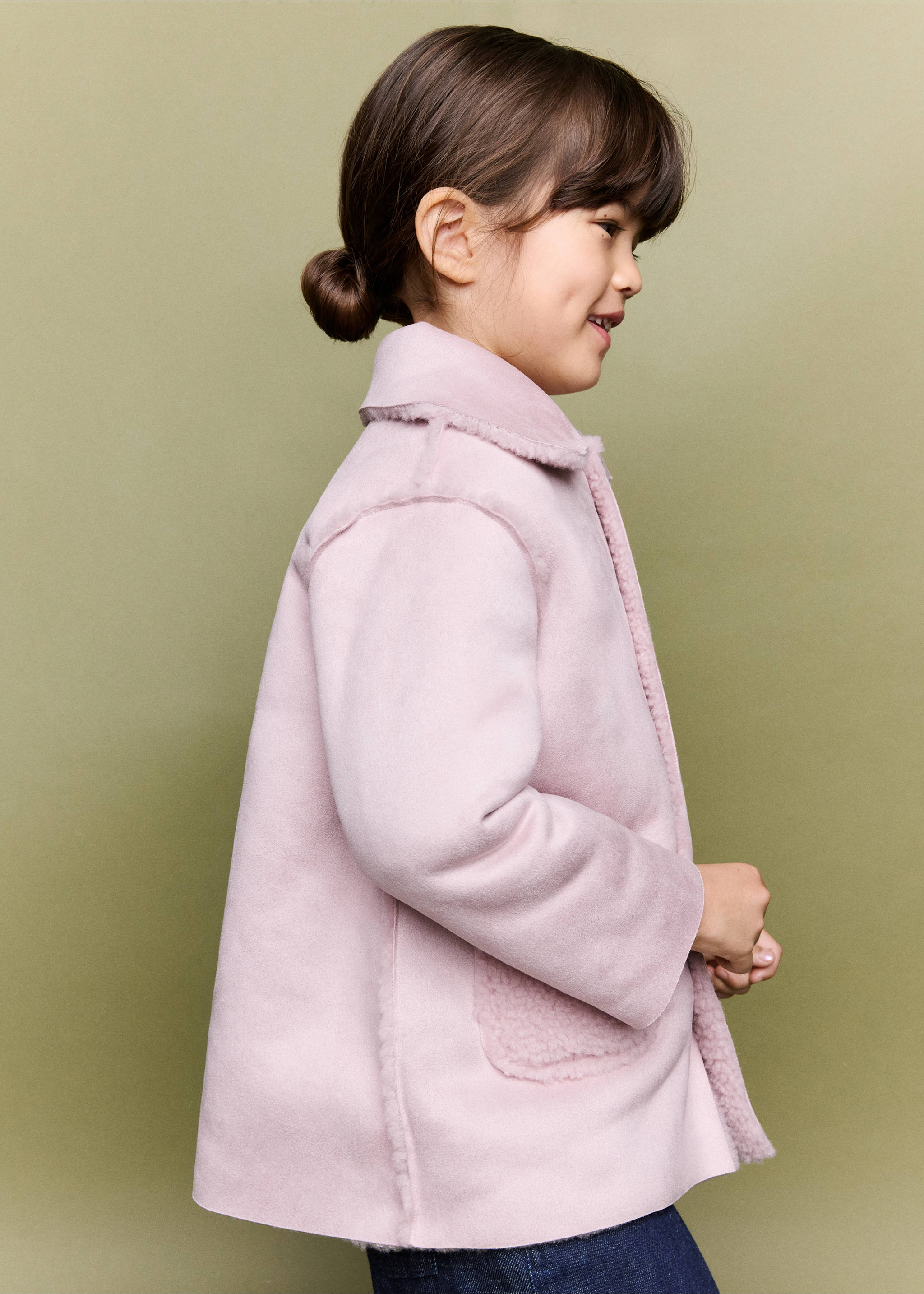 Light pink faux-suede coat with faux-shearling lining and collar., Pink. Ref: 37055157-00.