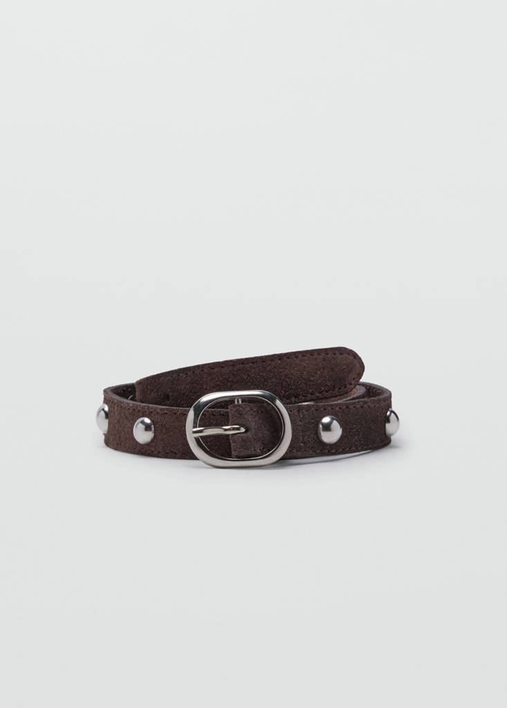 Stud leather belt — Chocolate