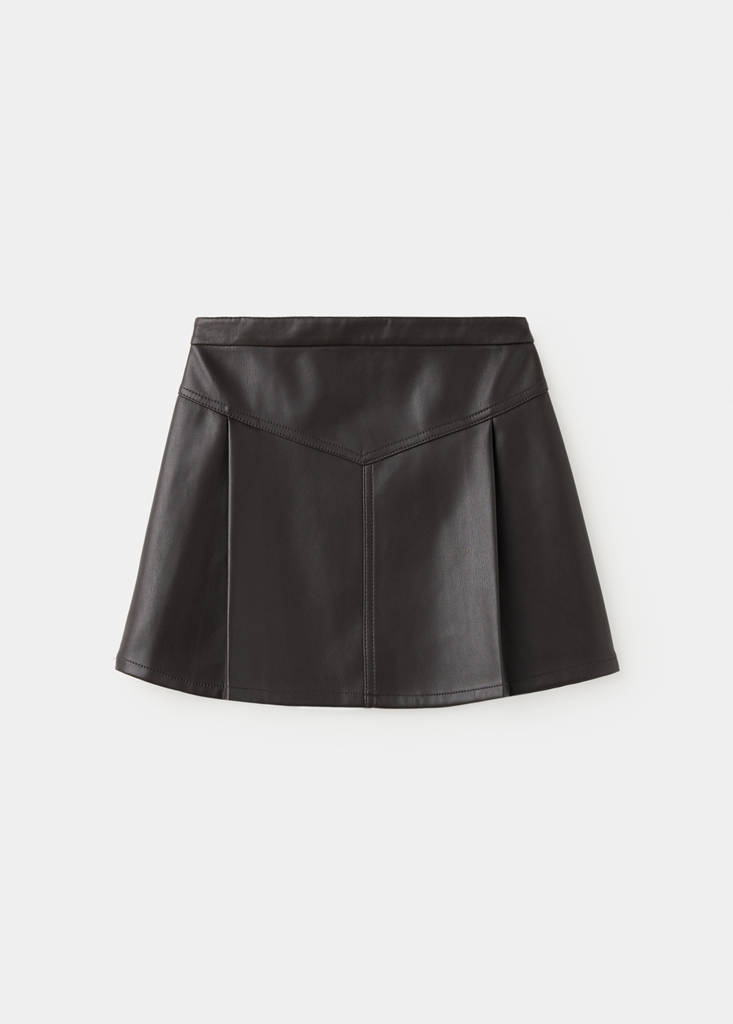 Pleated faux leather skirt — Brown