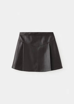 Pleated faux leather skirt — Brown 2