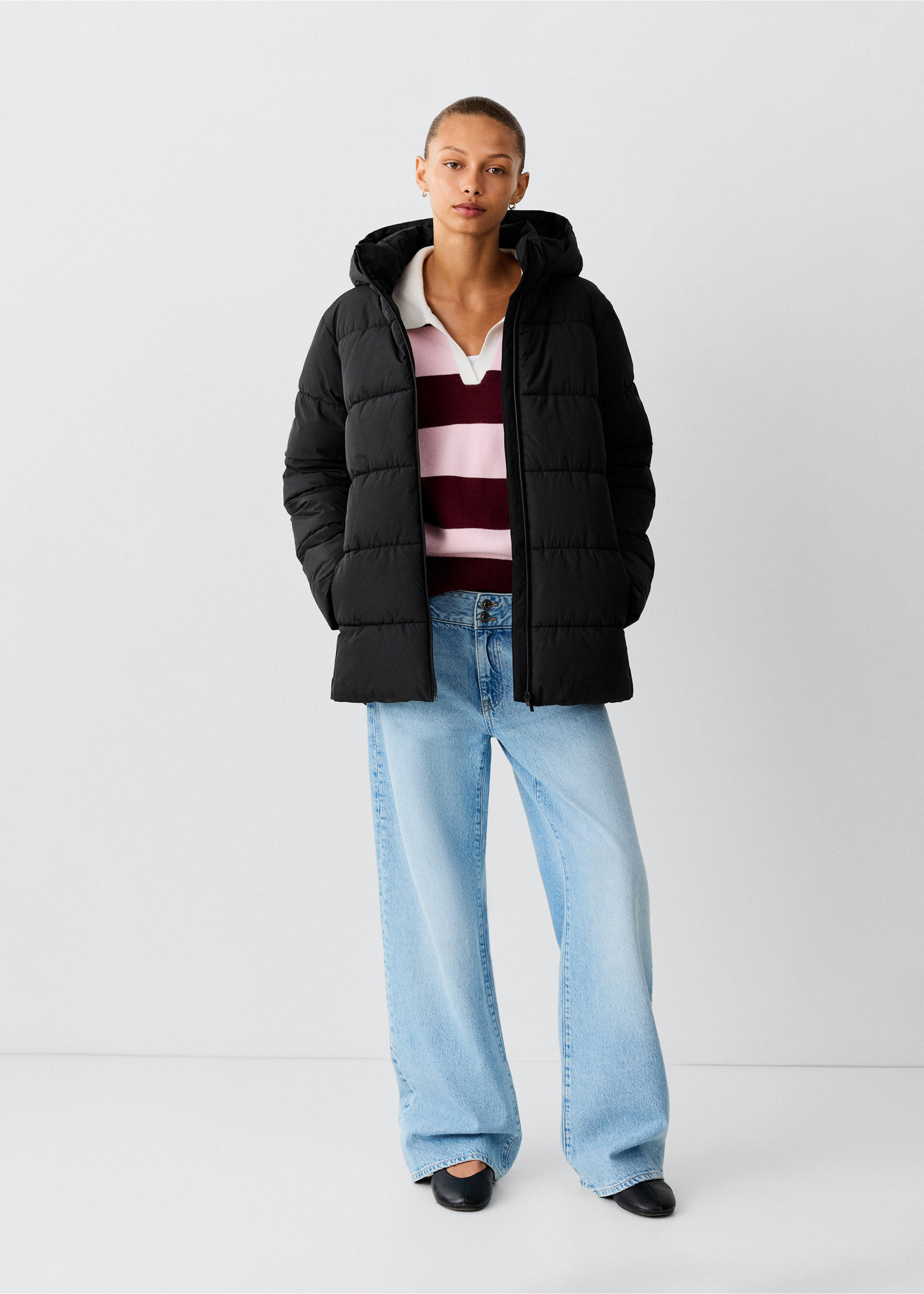 Hood puffer coat - General plane, Black. Ref: 37055166-00.