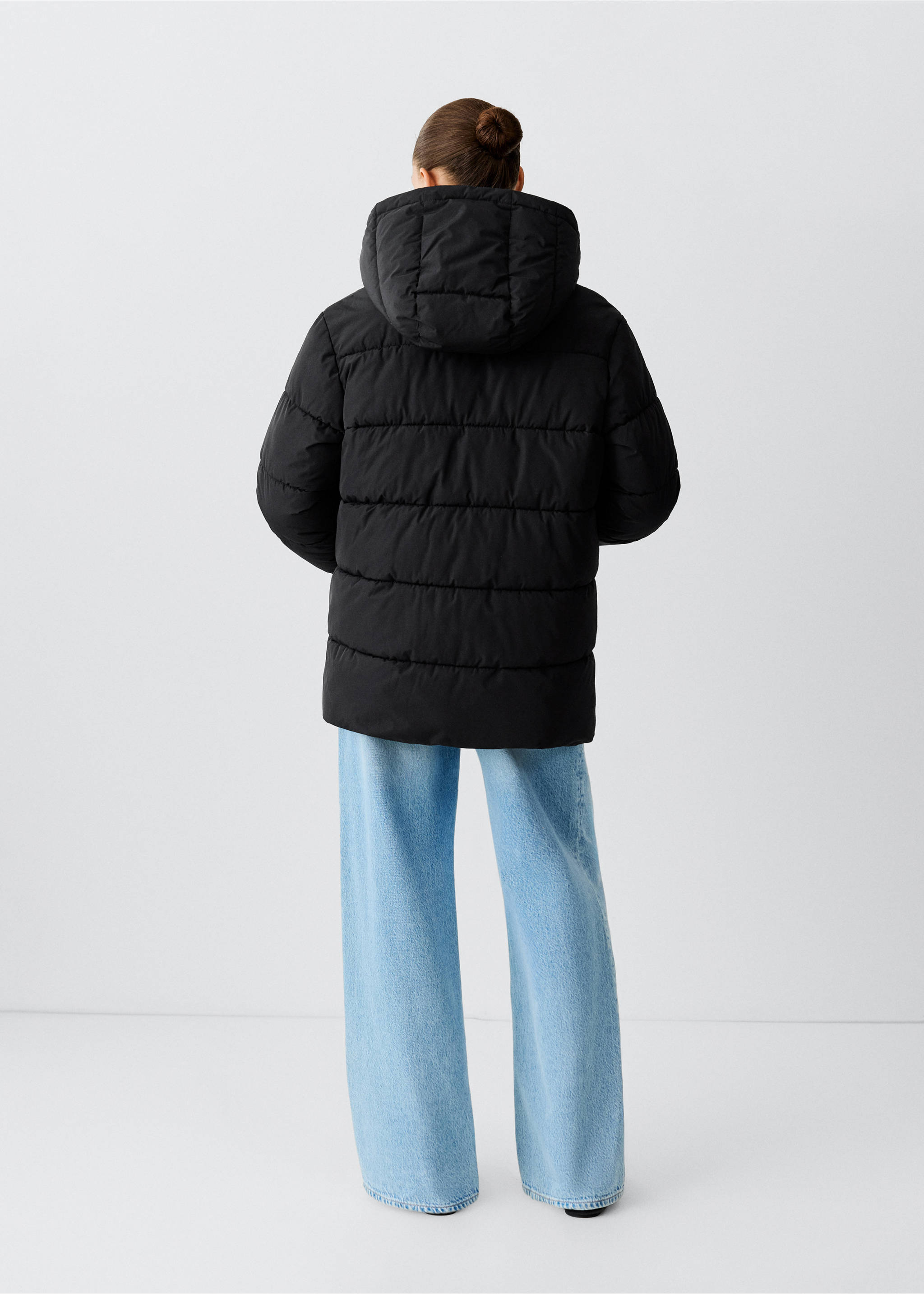 Hood puffer coat - Reverse of the article, Black. Ref: 37055166-00.