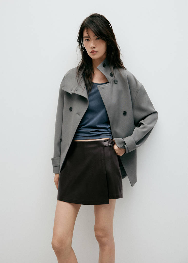 Faux leather skirt with buckle — Chocolate