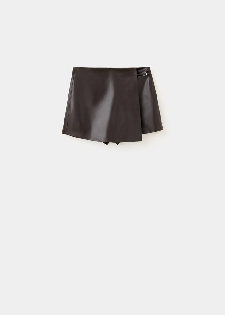Faux leather skirt with buckle — Chocolate