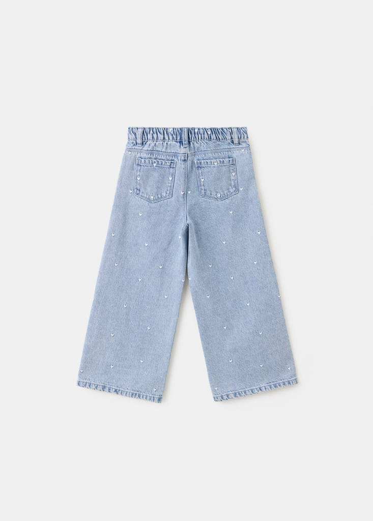 Palazzo jeans with embroidered hearts — Light Blue