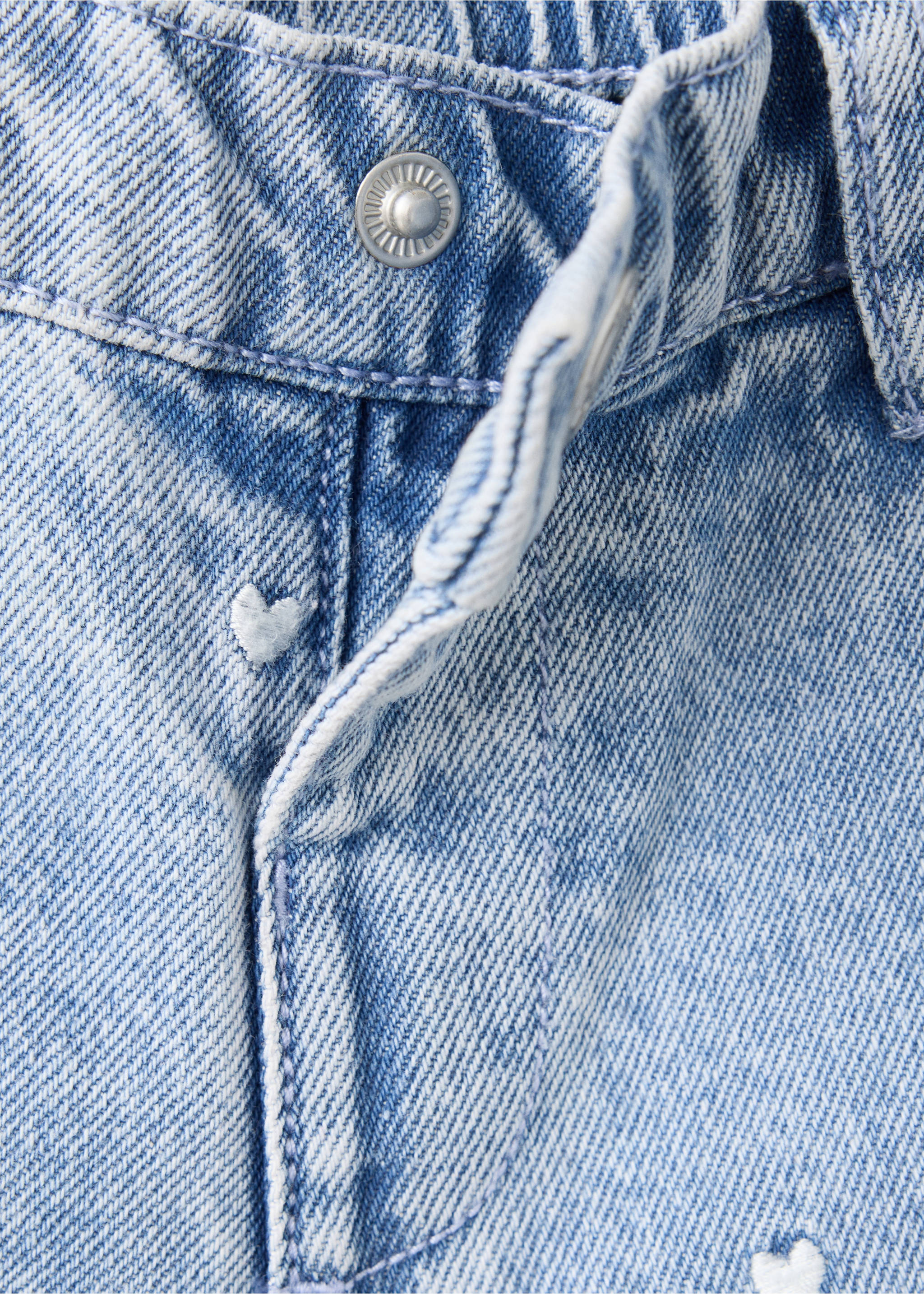 Palazzo jeans with embroidered hearts - Details of the article 8, Light Blue. Ref: 37055168-00.