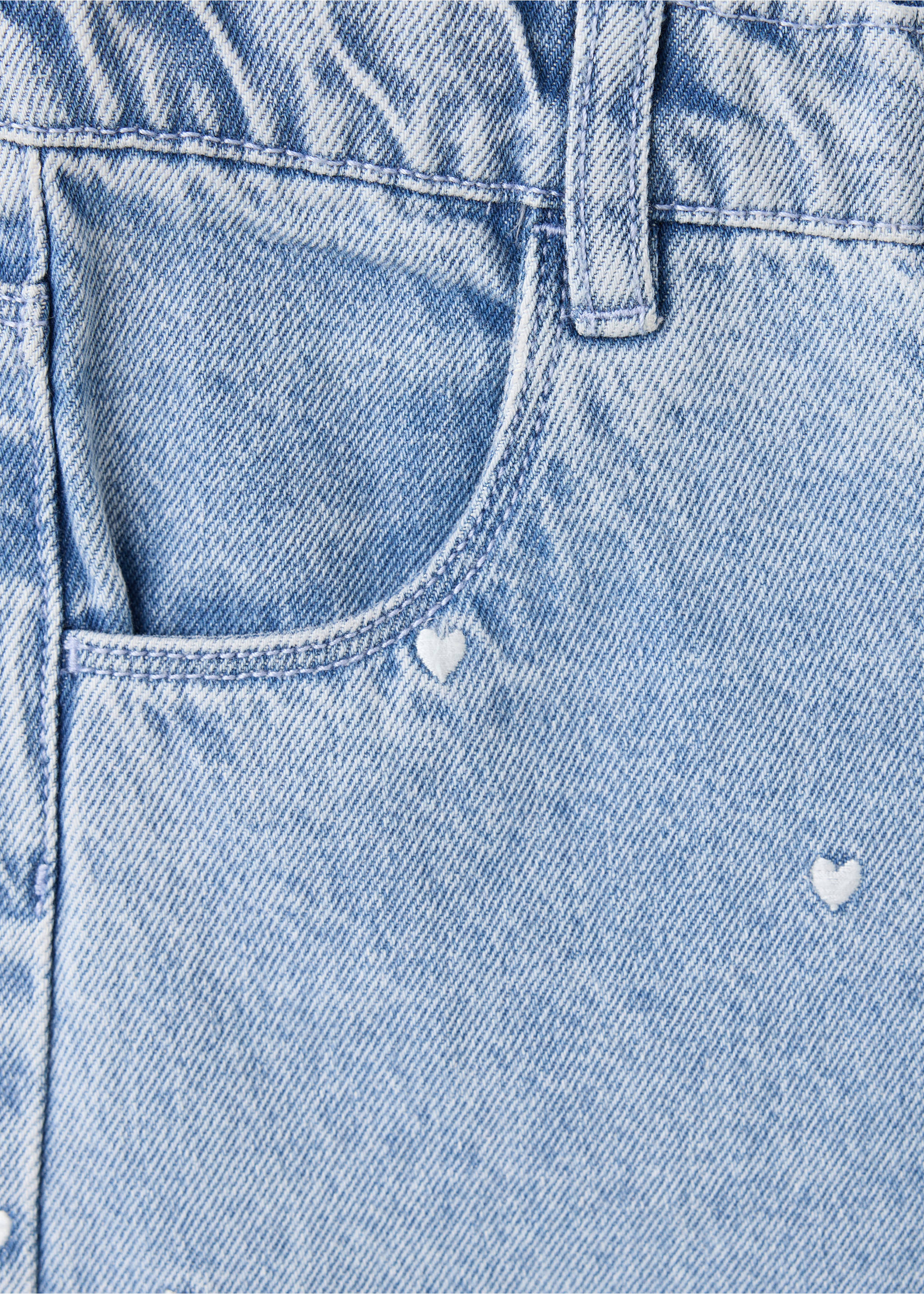 Palazzo jeans with embroidered hearts - Details of the article 0, Light Blue. Ref: 37055168-00.