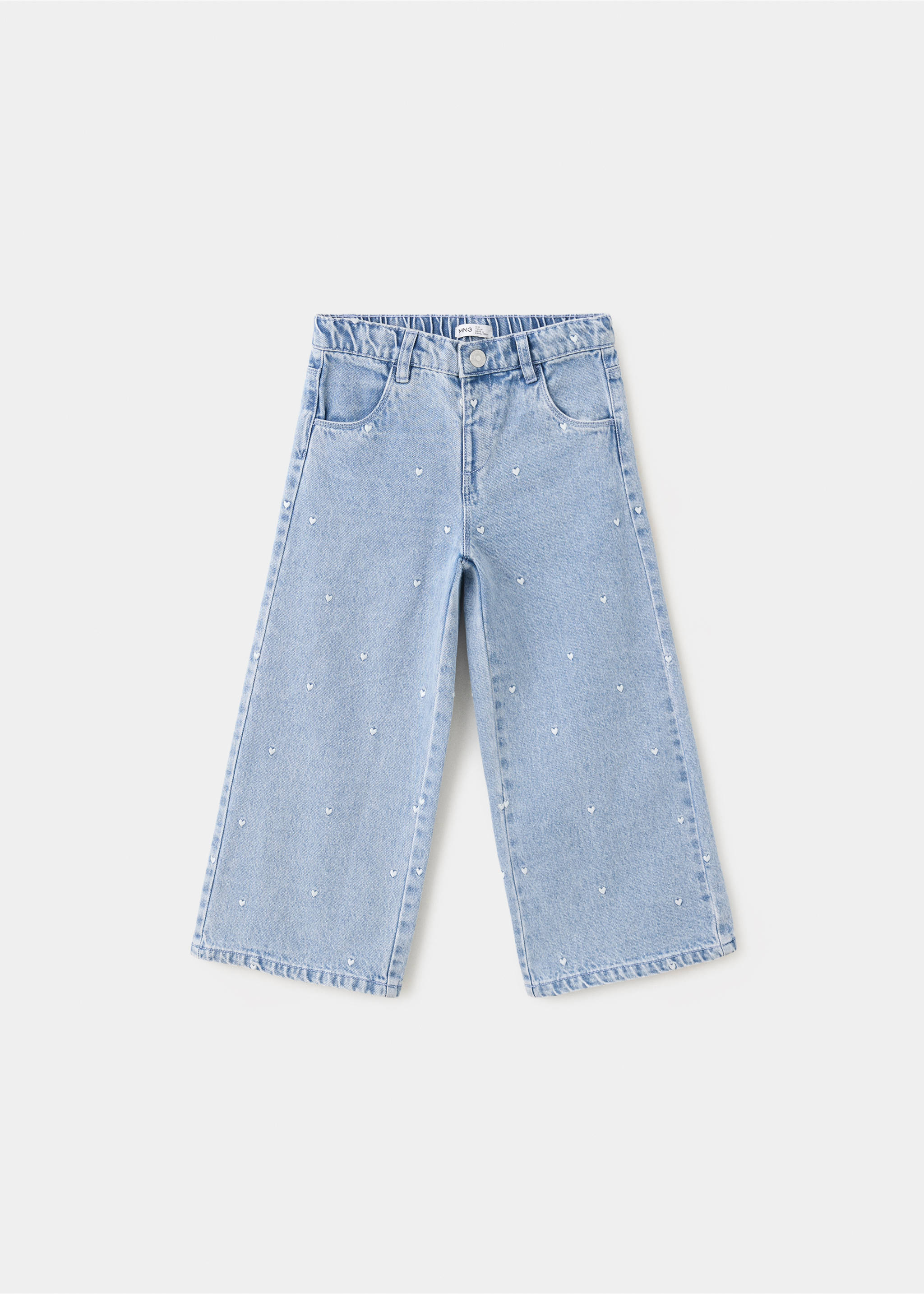 Palazzo jeans with embroidered hearts - Article without model, Light Blue. Ref: 37055168-00.