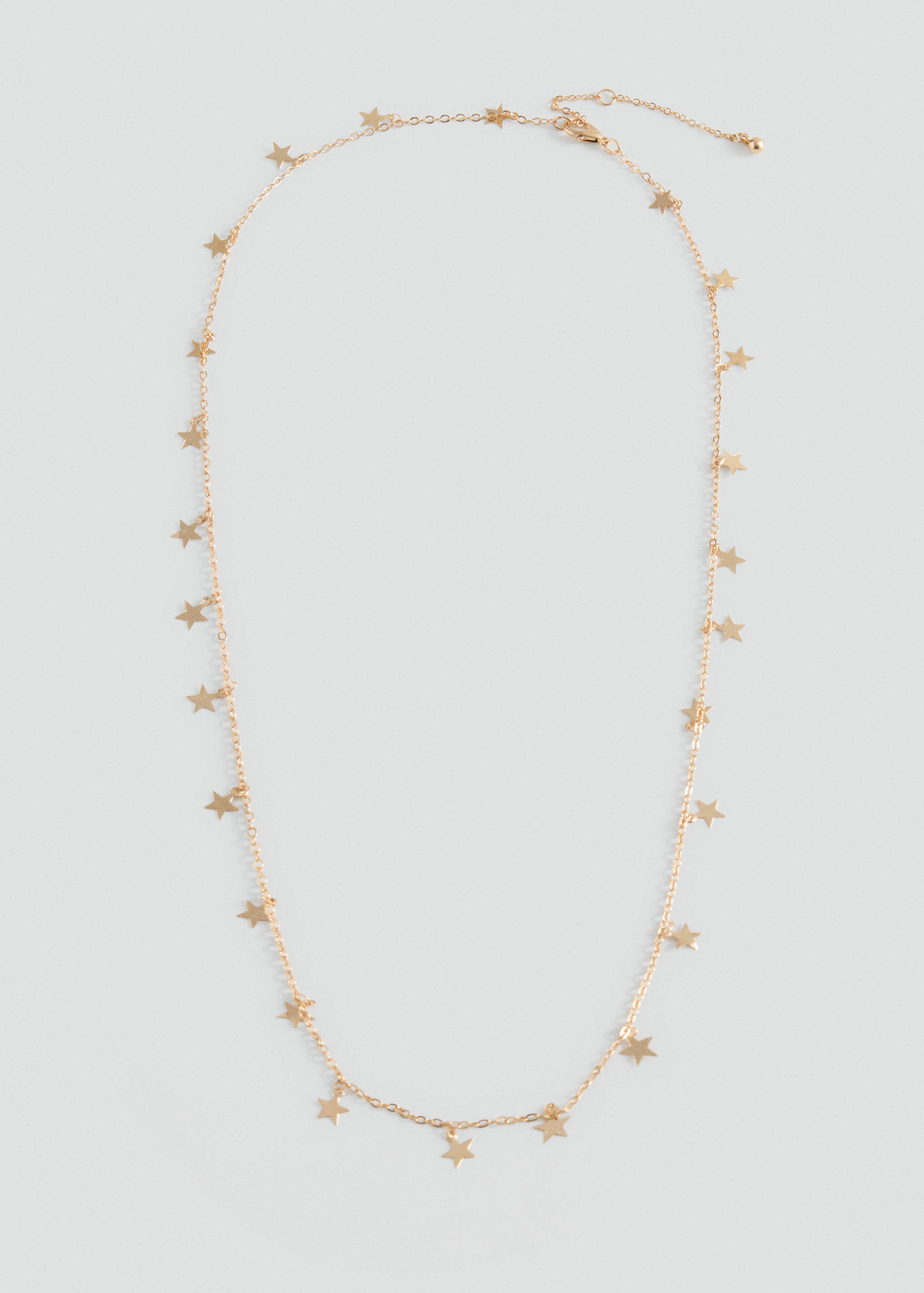 Gold-coloured metal chain necklace with dangling star charms.