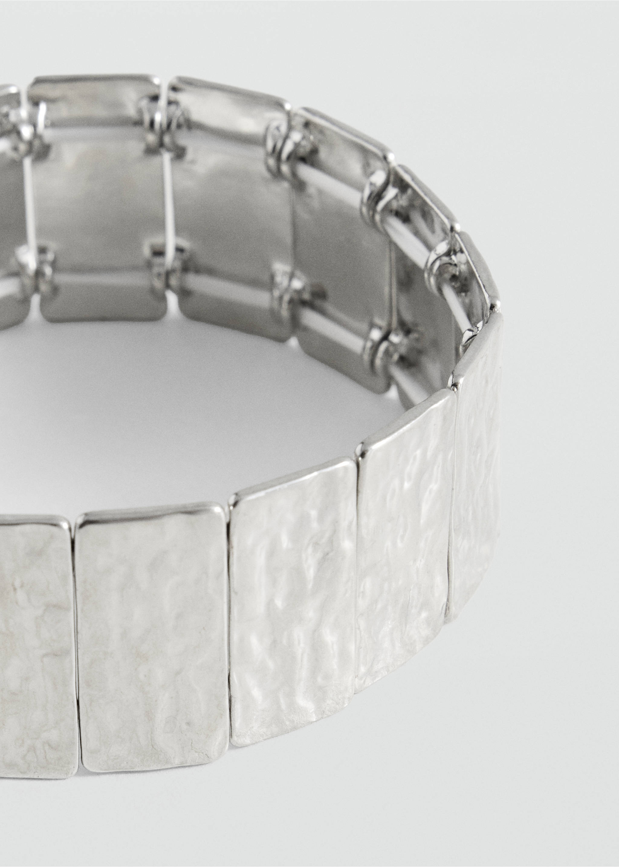 Silver-toned metal link bracelet with a textured rectangular design., Silver. Ref: 37055180-00.
