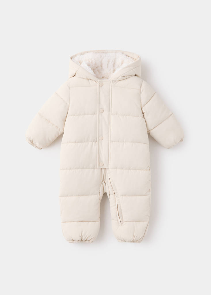 Quilted hoodie with fur hood — Sand