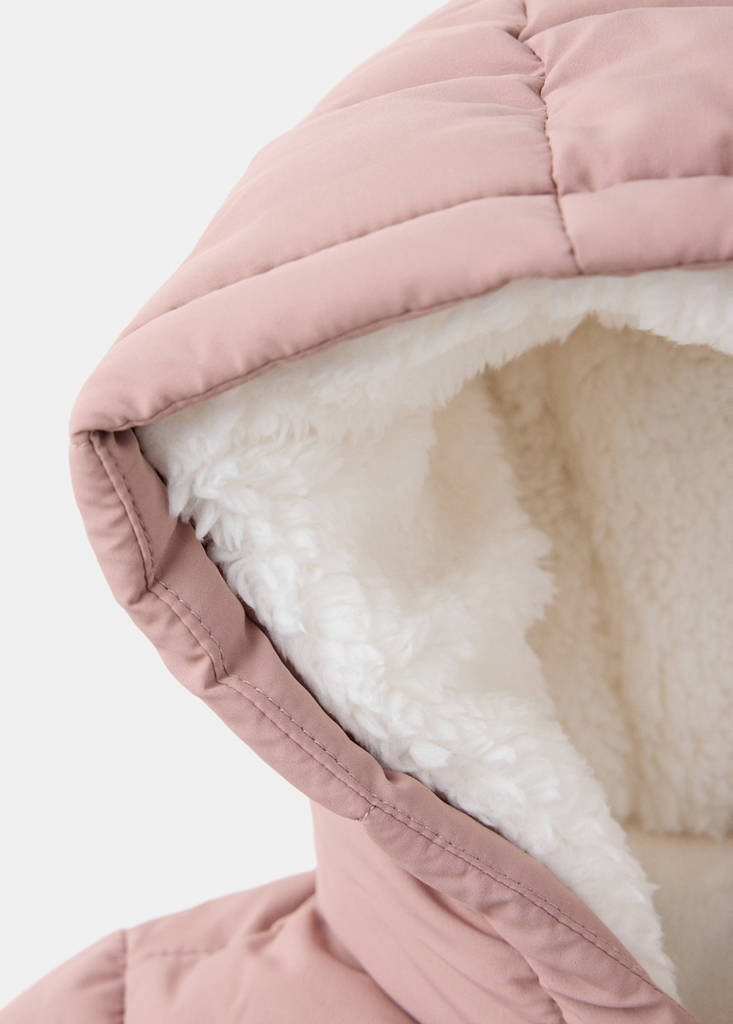 Quilted hoodie with fur hood — Pink