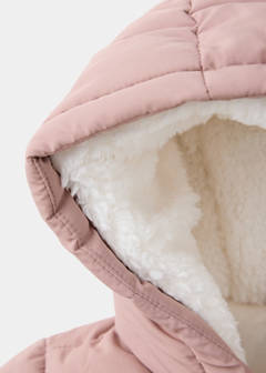 Quilted hoodie with fur hood — Pink 4