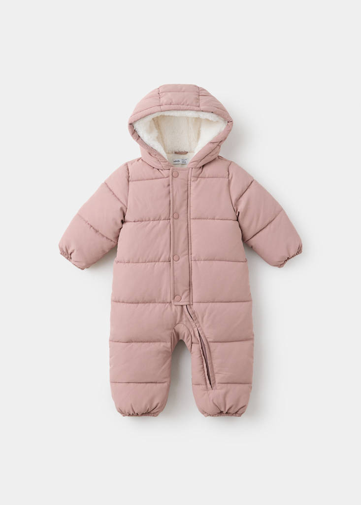 Quilted hoodie with fur hood — Pink