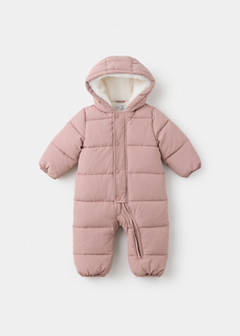 Quilted hoodie with fur hood — Pink 1