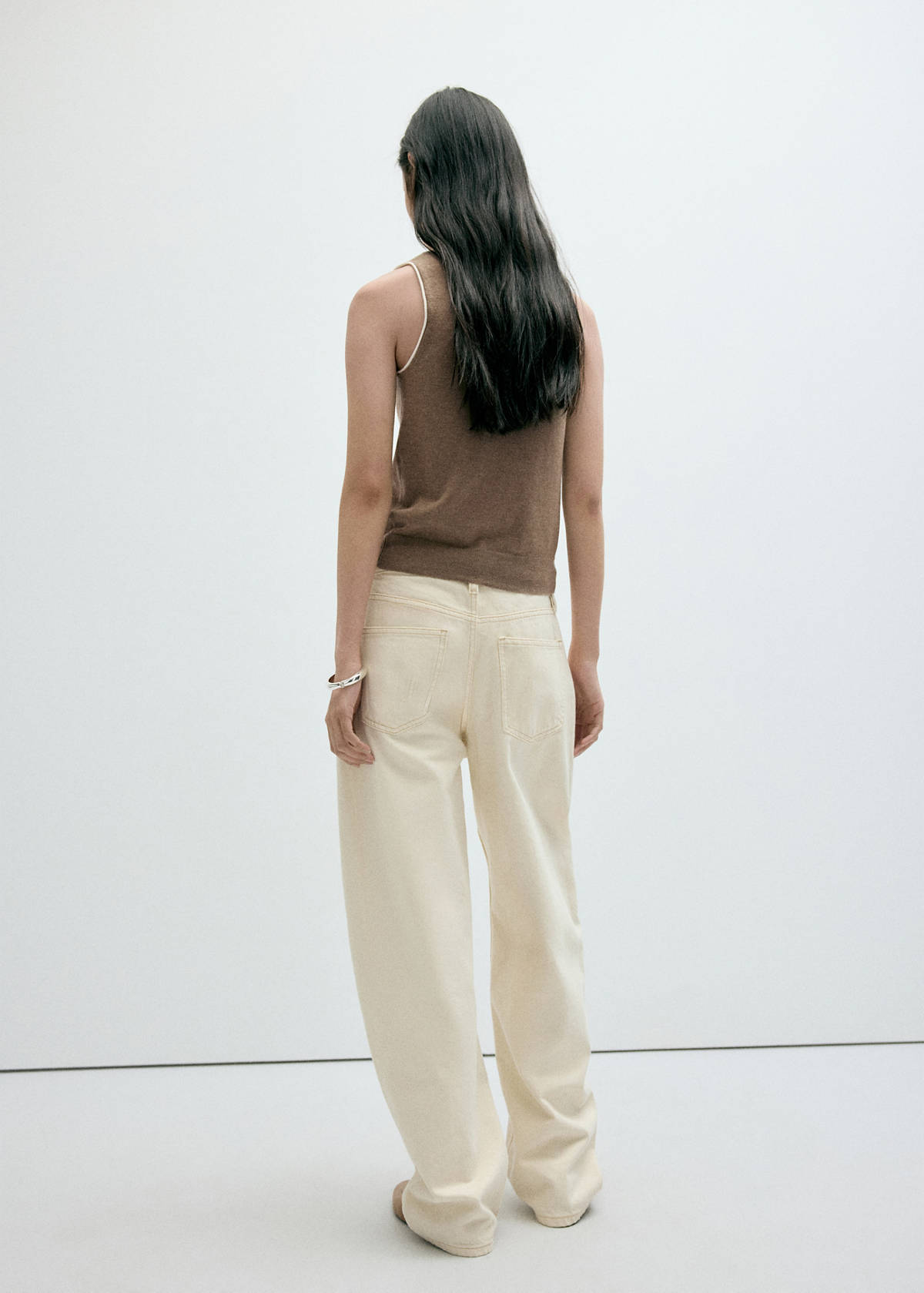 Contrast trim knitted top — Medium Brown