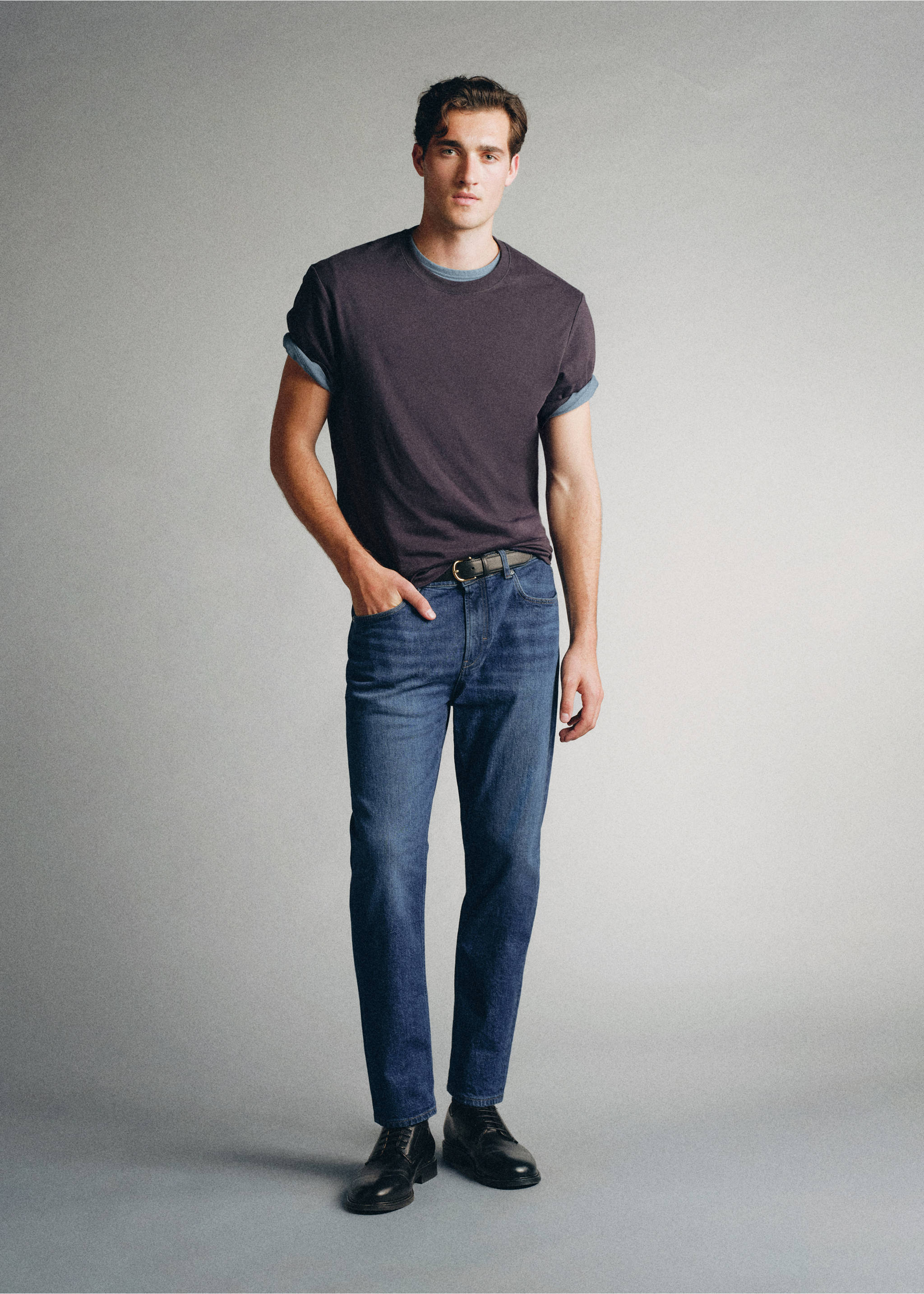 Premium cotton tapered-fit jeans - General plane, Dark Blue. Ref: 37055839-00.