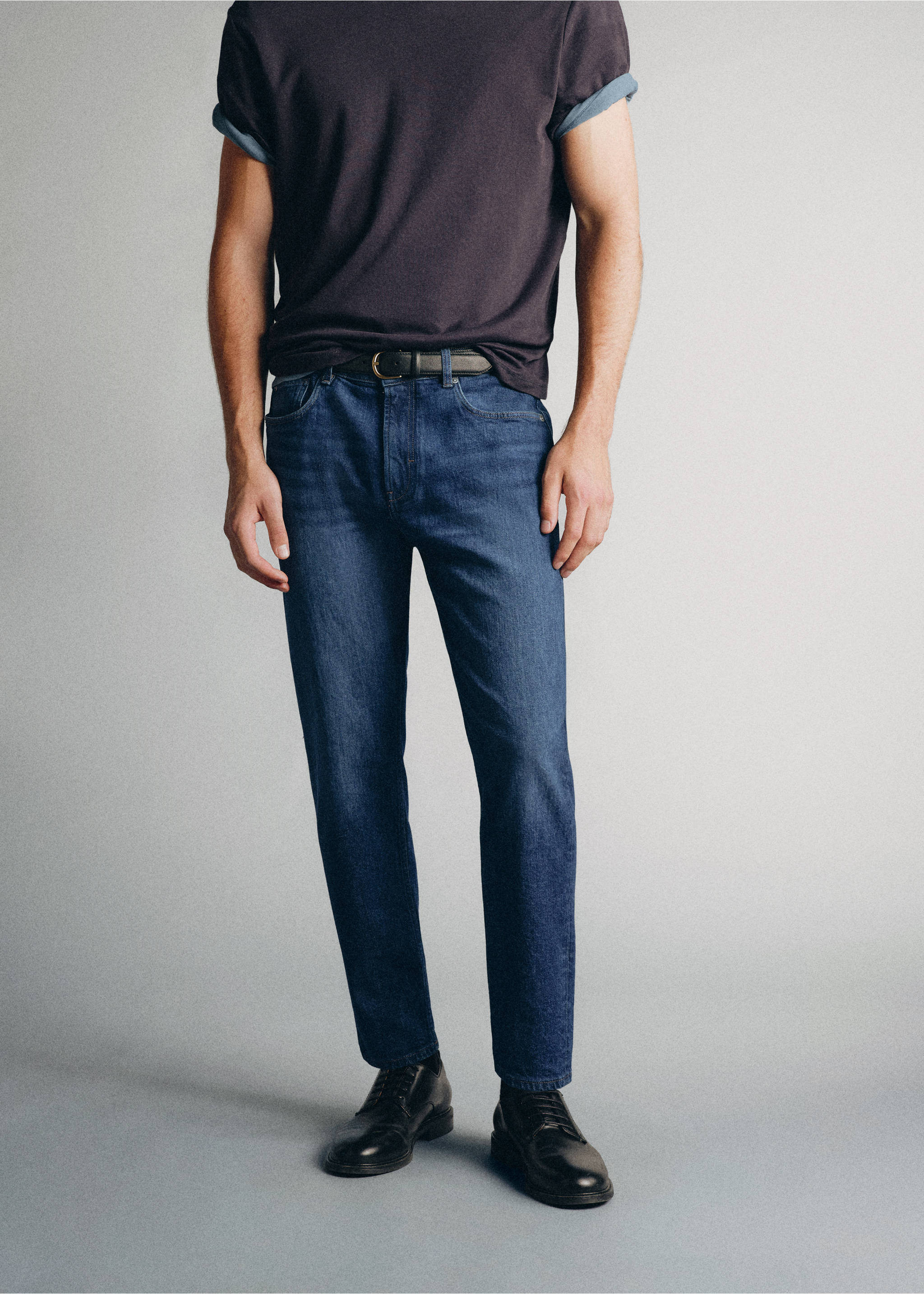 Premium cotton tapered-fit jeans - Medium plane, Dark Blue. Ref: 37055839-00.