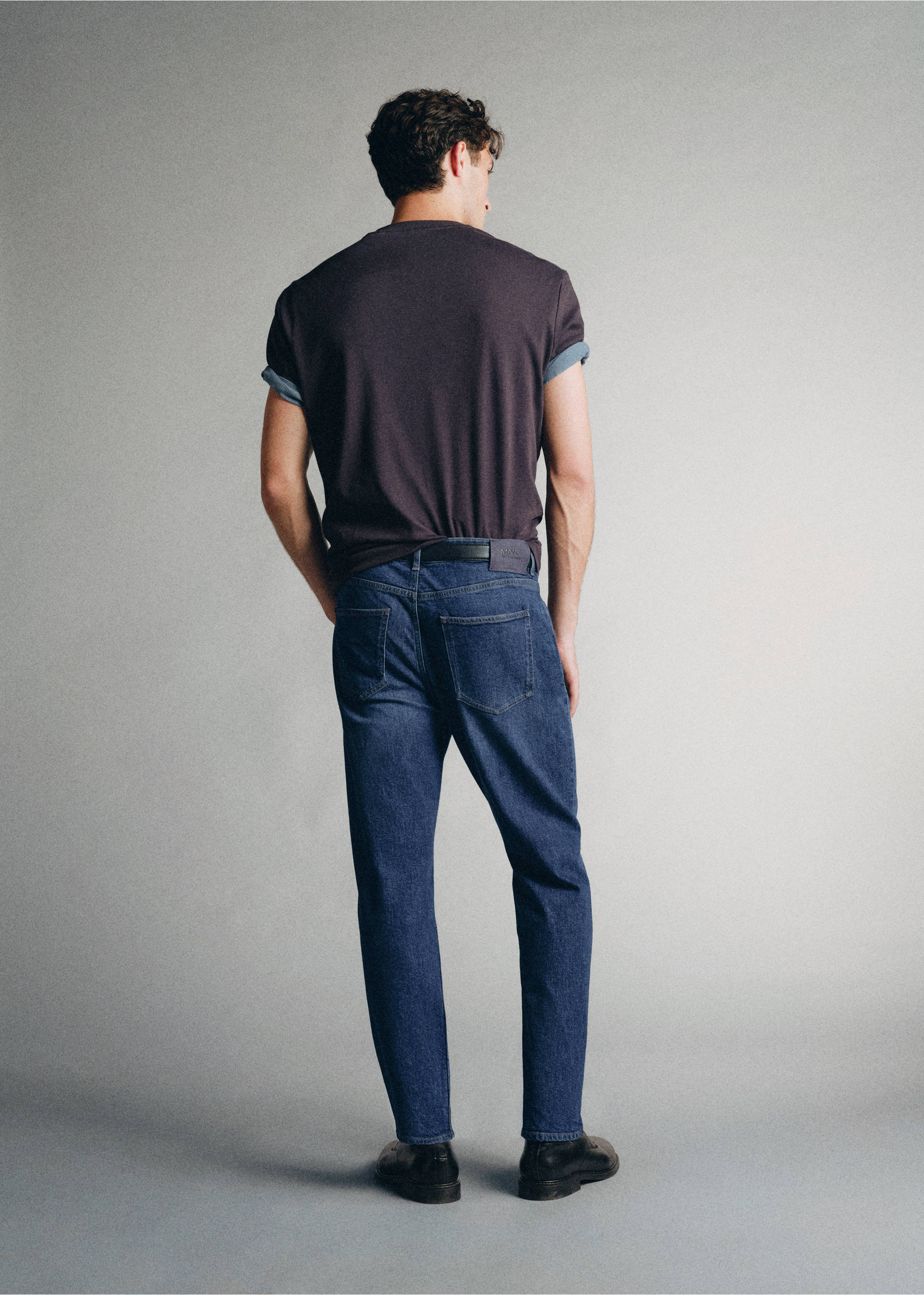 Premium cotton tapered-fit jeans - Reverse of the article, Dark Blue. Ref: 37055839-00.