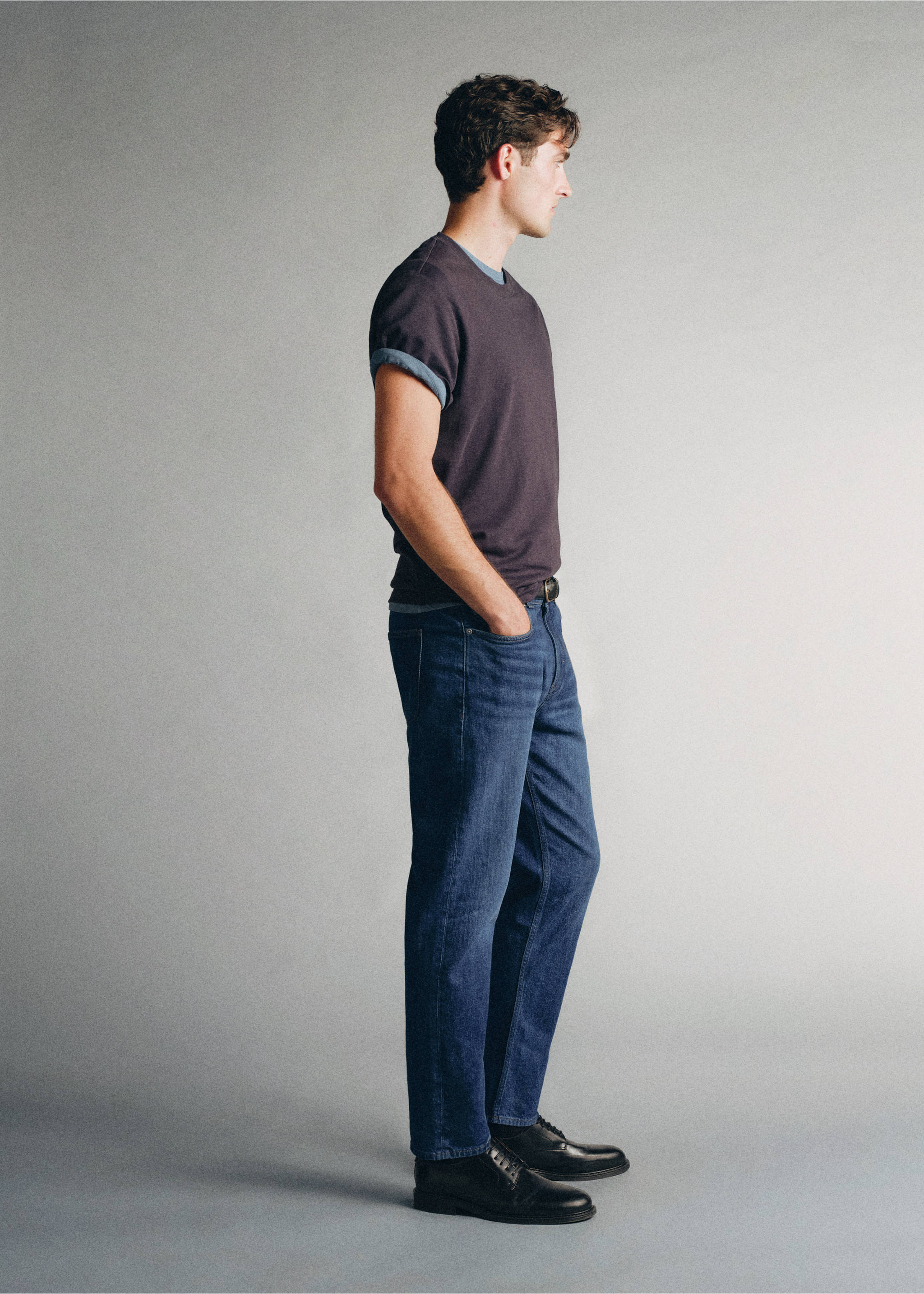 Premium cotton tapered-fit jeans - Details of the article 2, Dark Blue. Ref: 37055839-00.