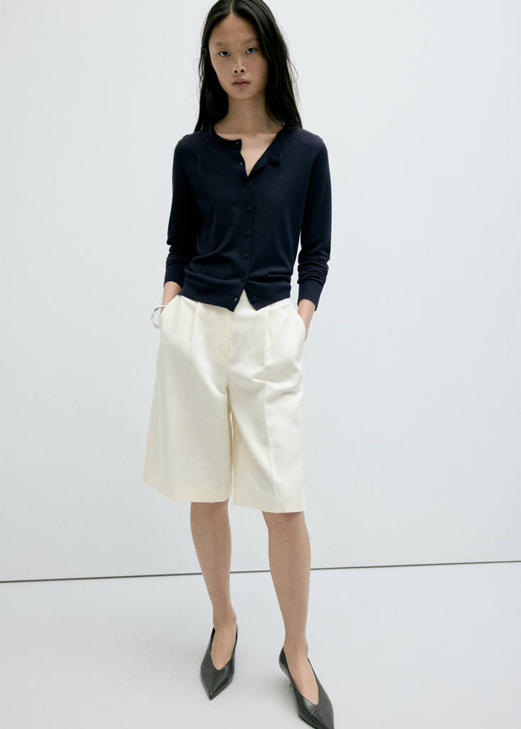 Knitted button cardigan — Navy