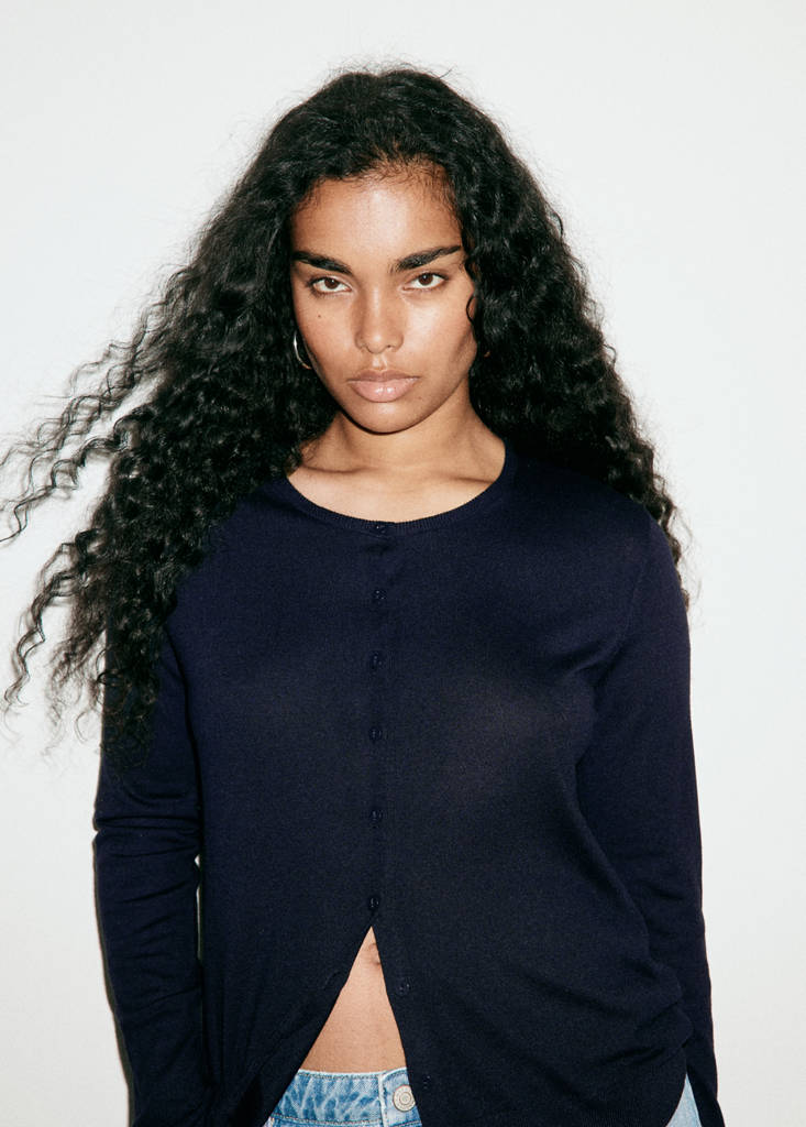 Knitted button cardigan — Navy